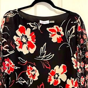 Calvin Klein Semi-Sheer Mixed-Print blouse Size L